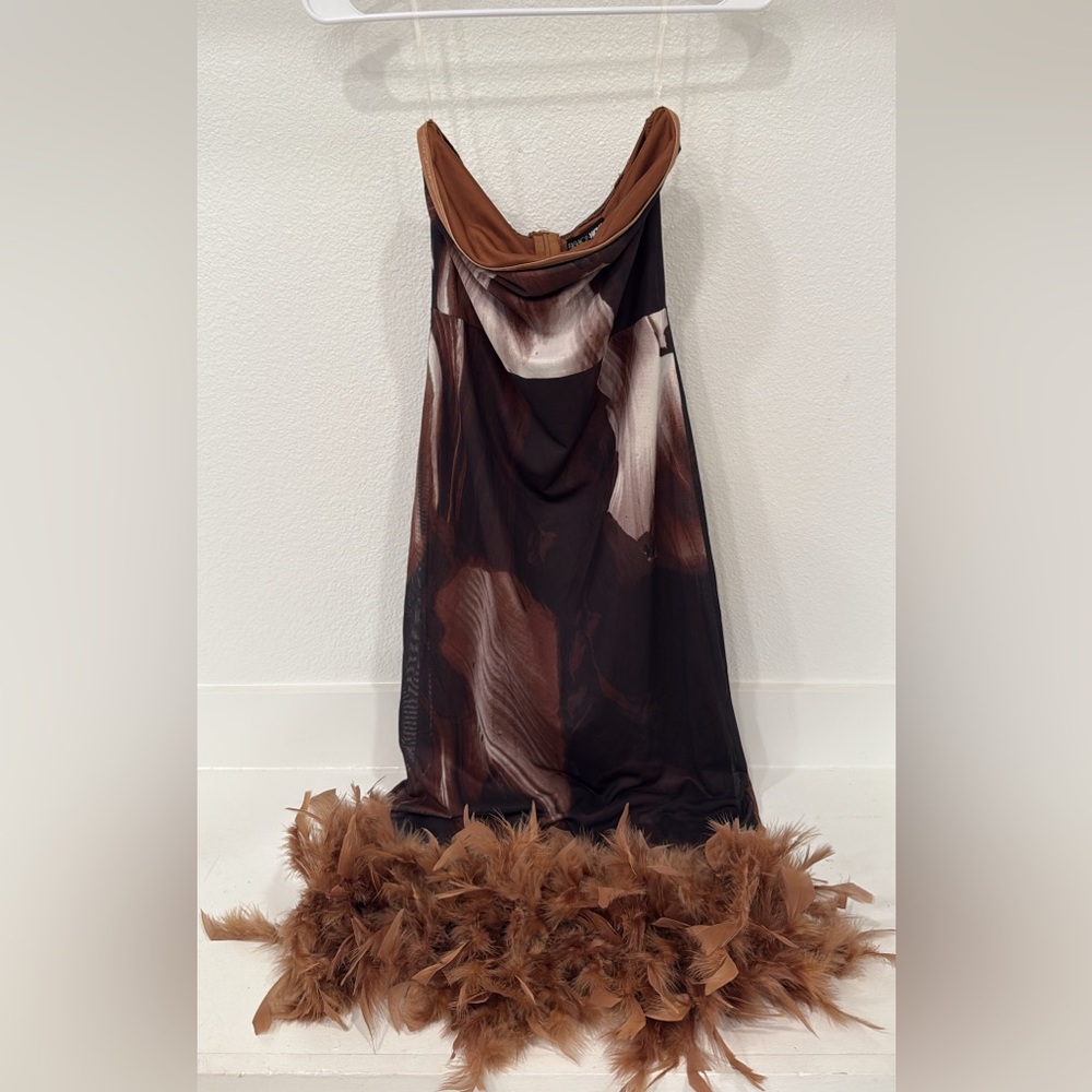 Fashion Nova Brown and Black Mesh Dress